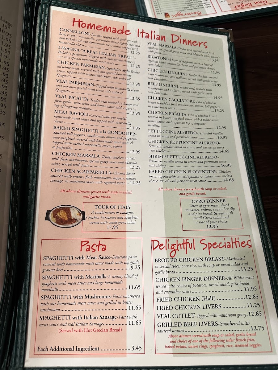 Gondolier Pizza & Steak House Photo Menu 3