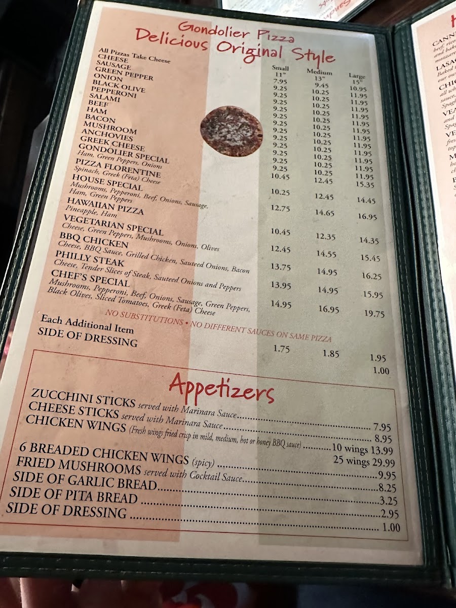 Gondolier Pizza & Steak House Photo Menu 5