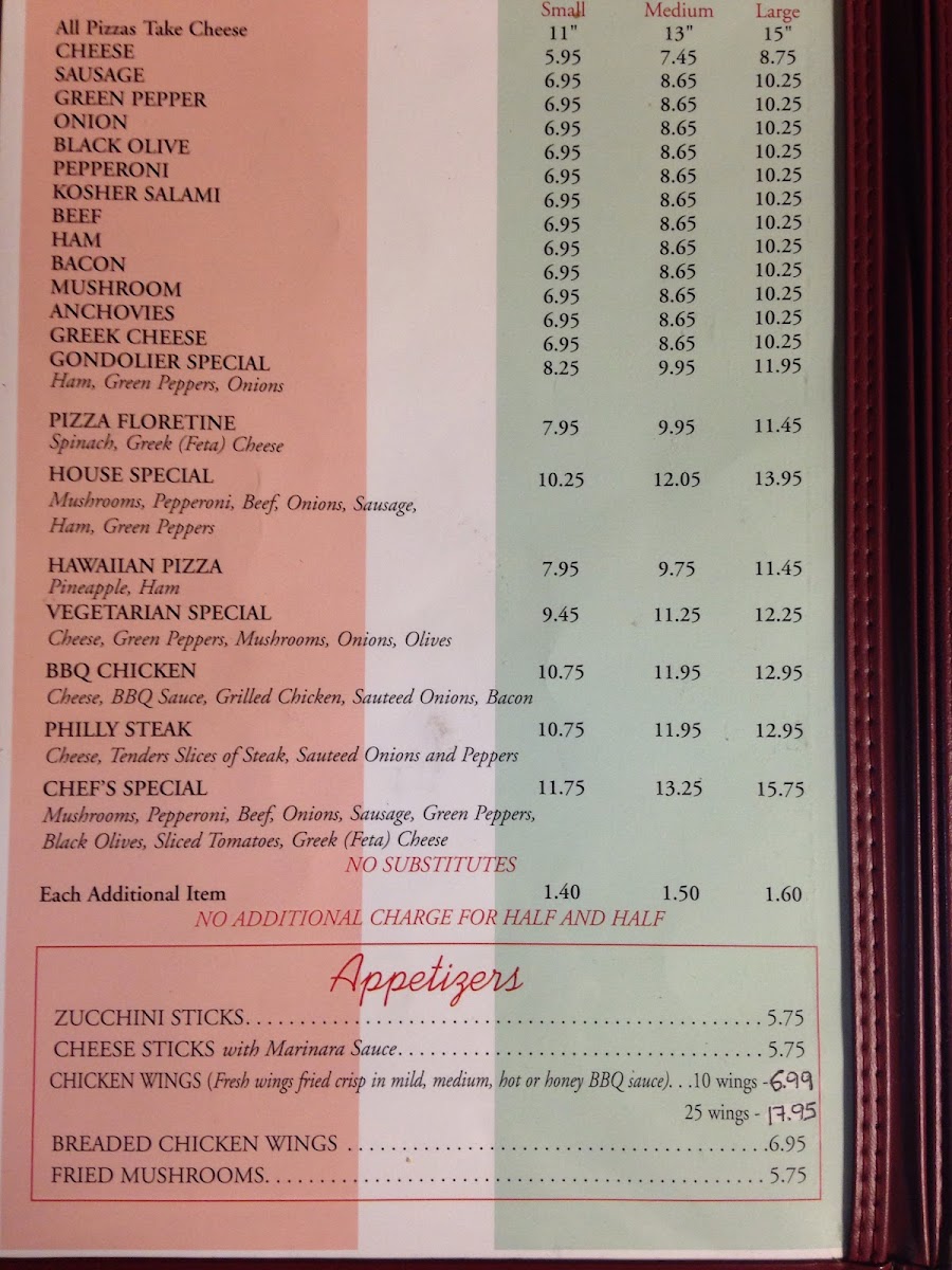 Gondolier Pizza & Steak House Photo Menu 6