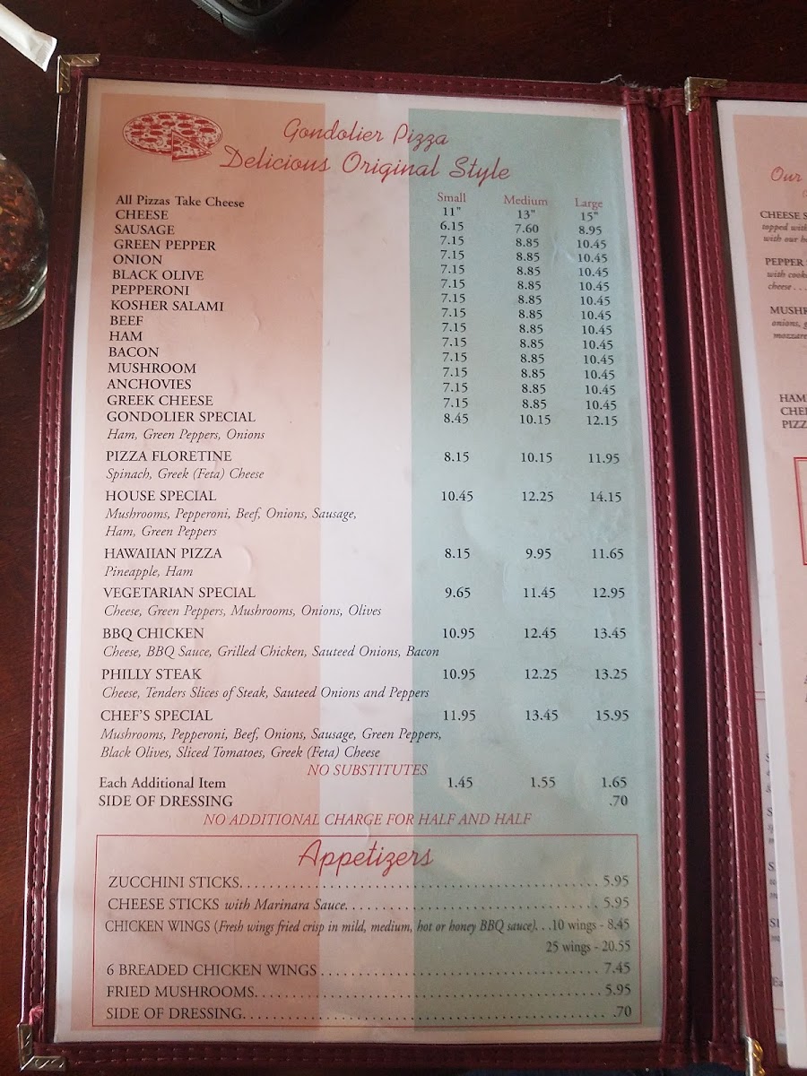 Gondolier Pizza & Steak House Photo Menu 9