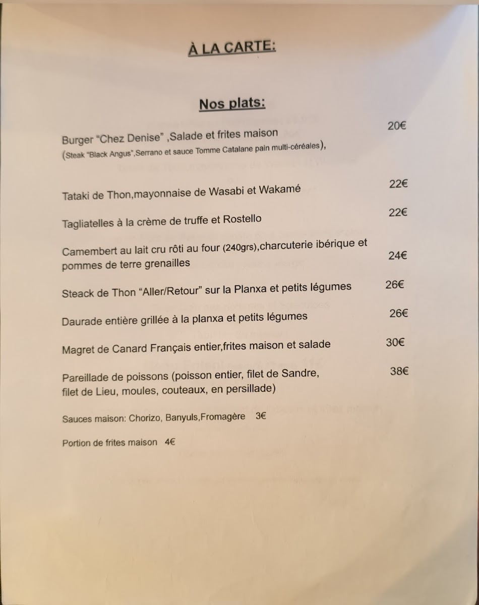 Chez Denise Photo Menu 3
