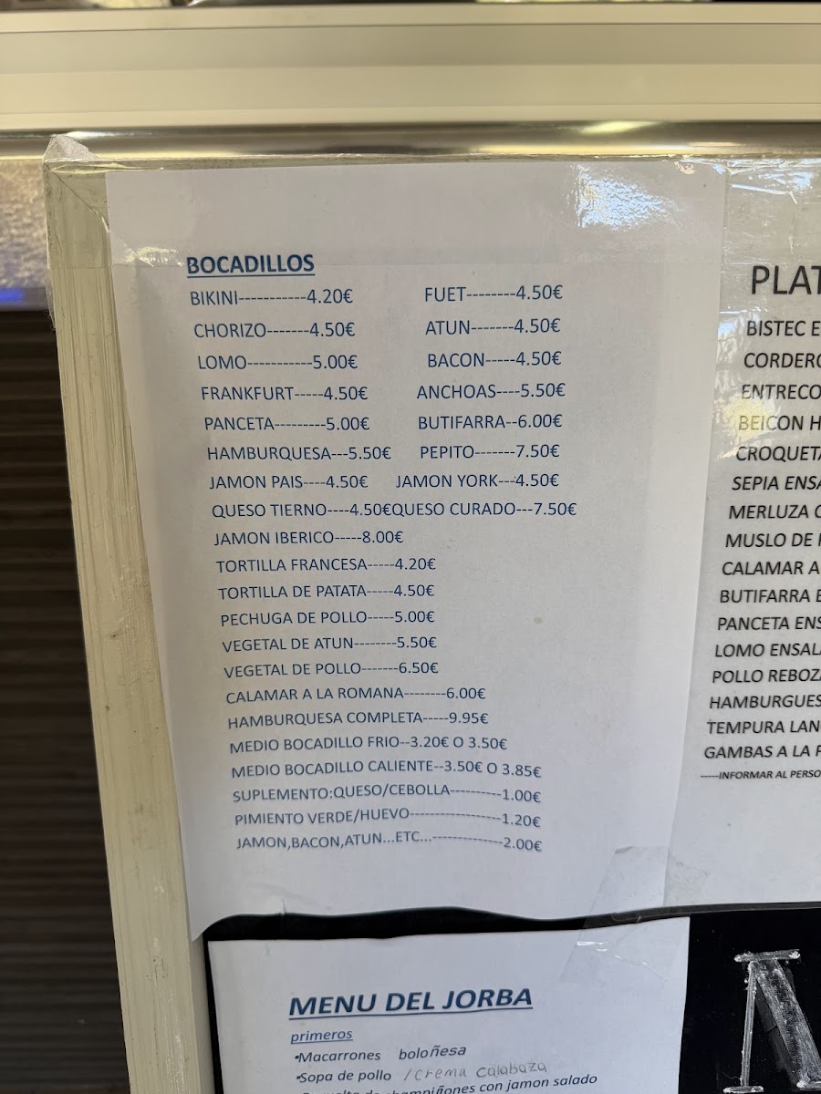 Jorba Cafeteria Bar Restaurant Photo Menu 3
