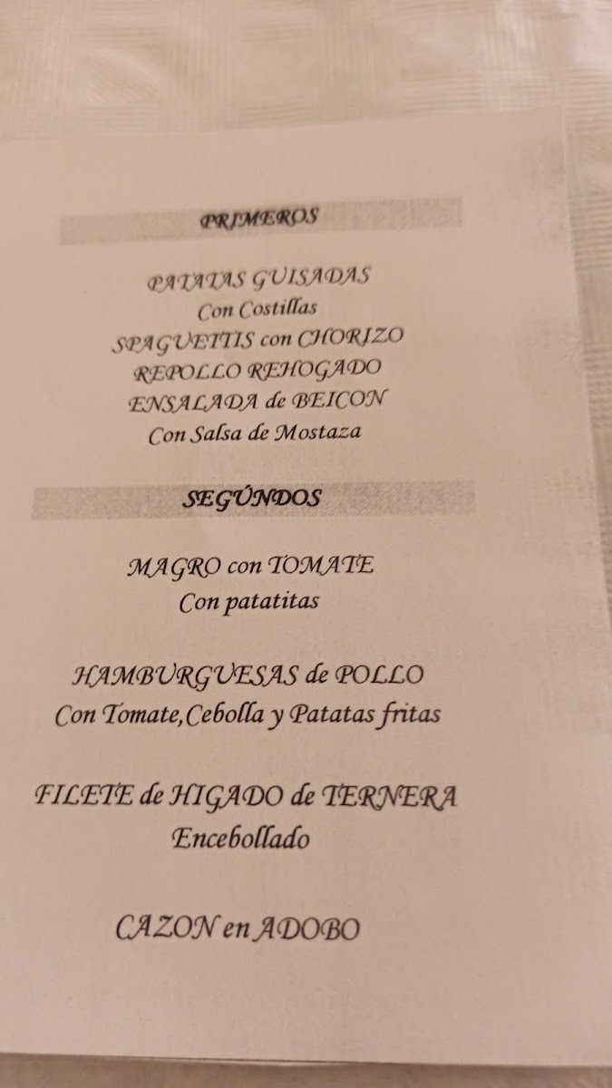 Hostal Restaurante La Tinaja Photo Menu 2