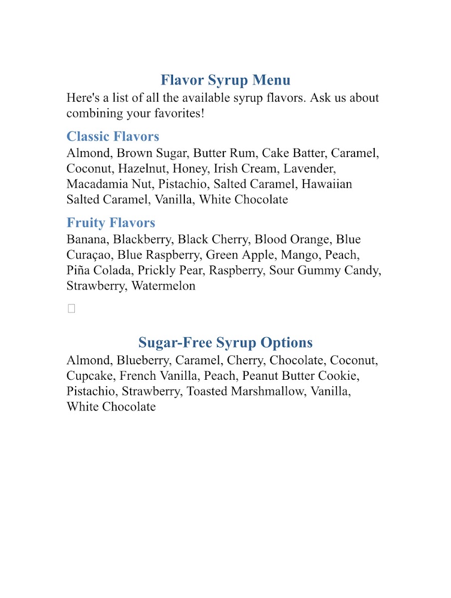 Milk & Honey Coffee Bar Photo Menu 5