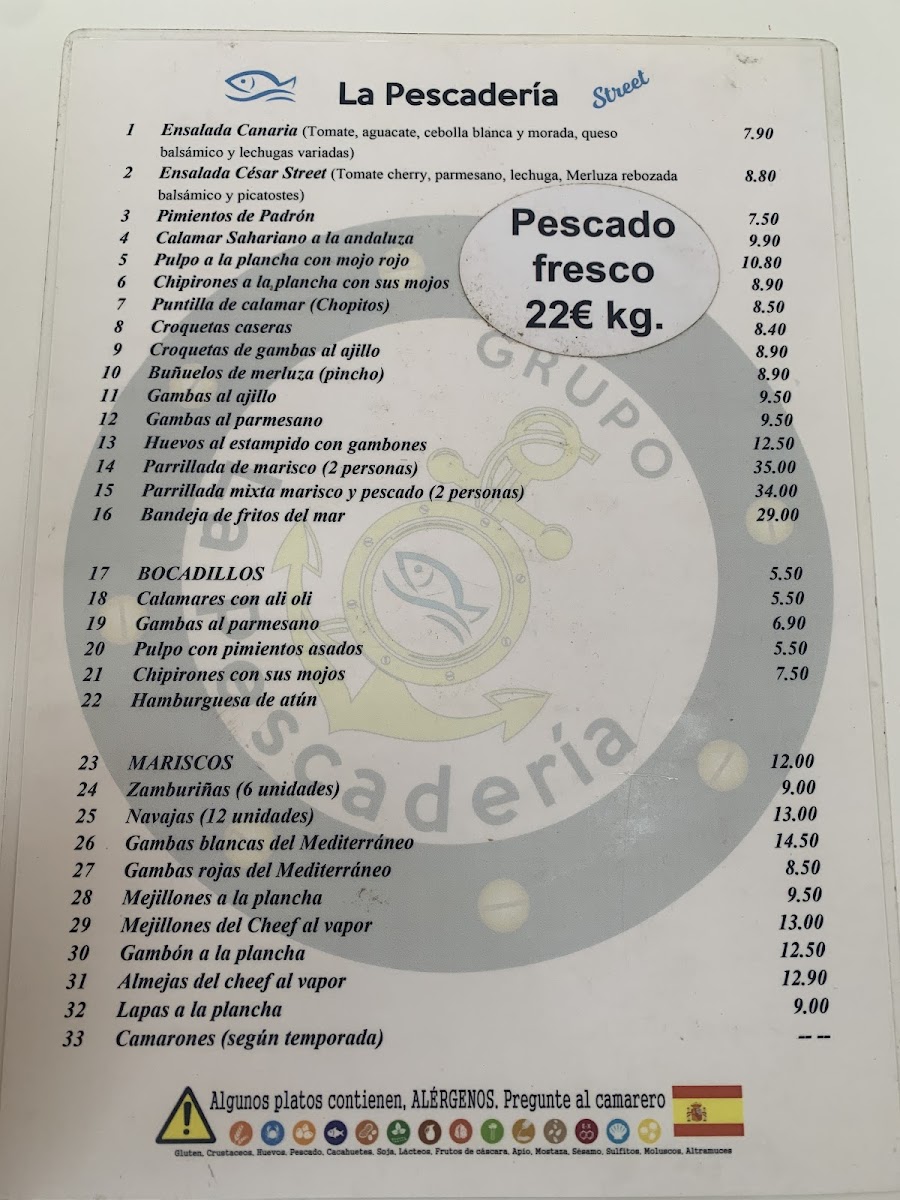 La Pescadería Street Photo Menu 2