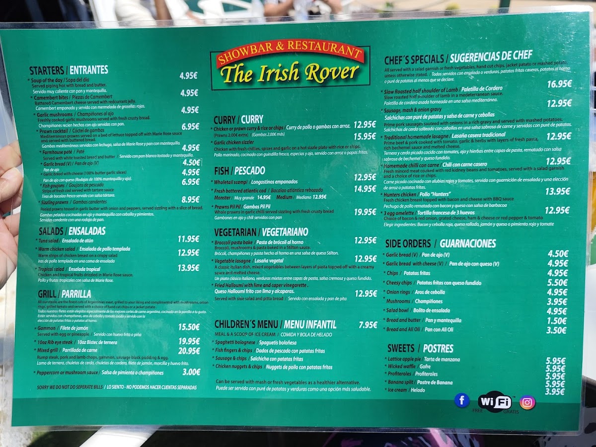 Irish Rover Photo Menu 1
