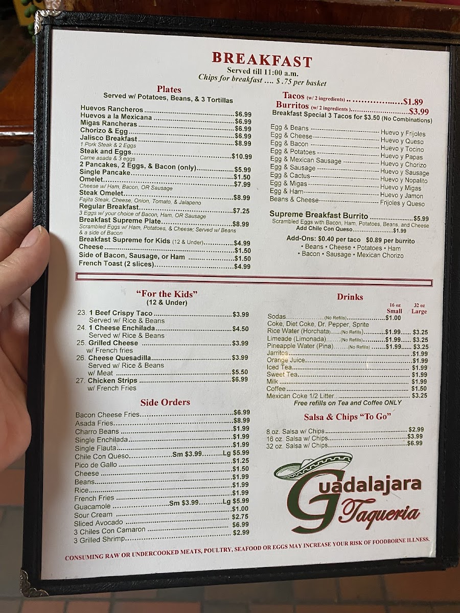 Guadalajara Taqueria Photo Menu 2