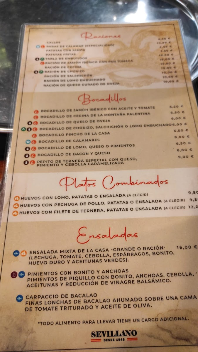 Sevillano Photo Menu 1