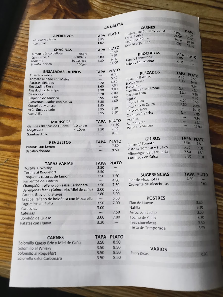 cerveceria la calita Photo Menu 2