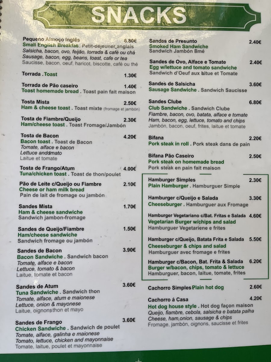 Snack Bar Guia F. C. Photo Menu 2