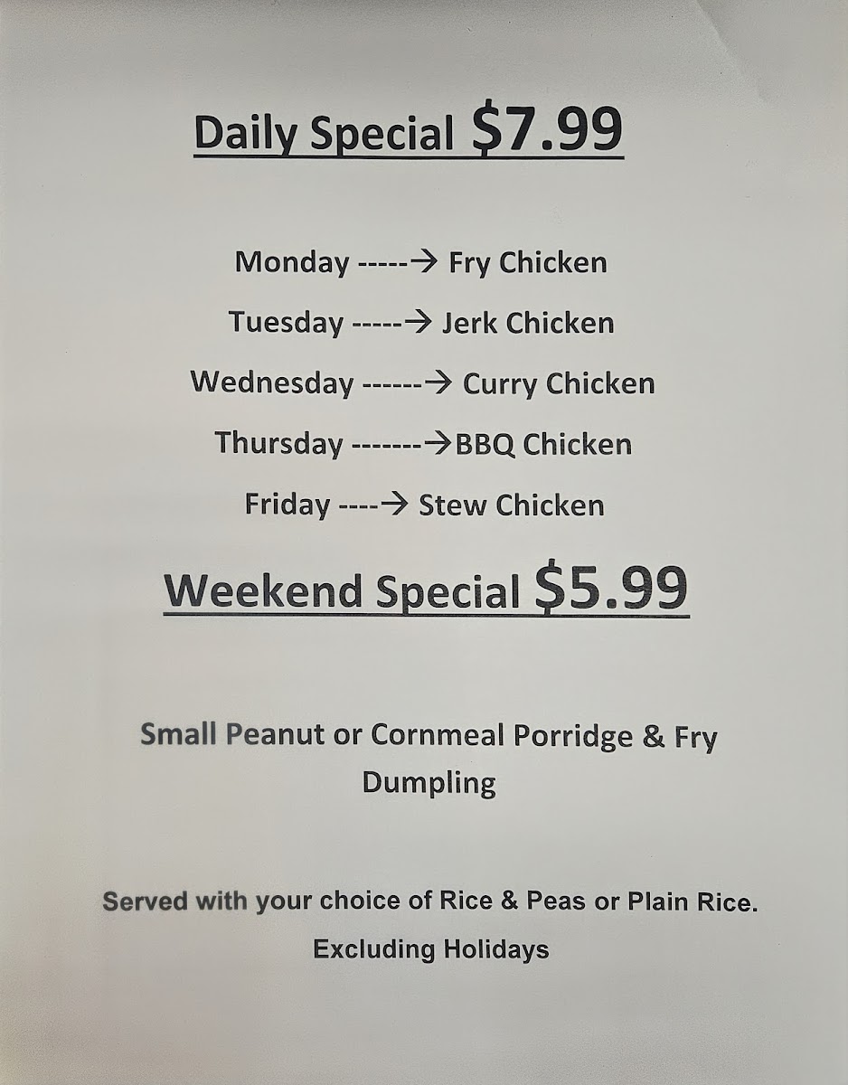 Sunrise Caribbean Restaurant Photo Menu 5