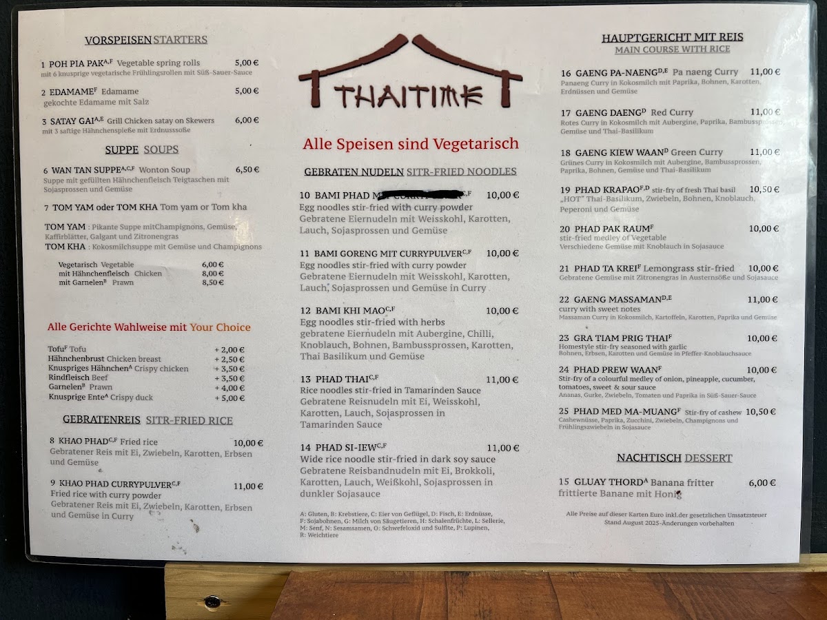 ThaiTime Frankfurt Photo Menu 1