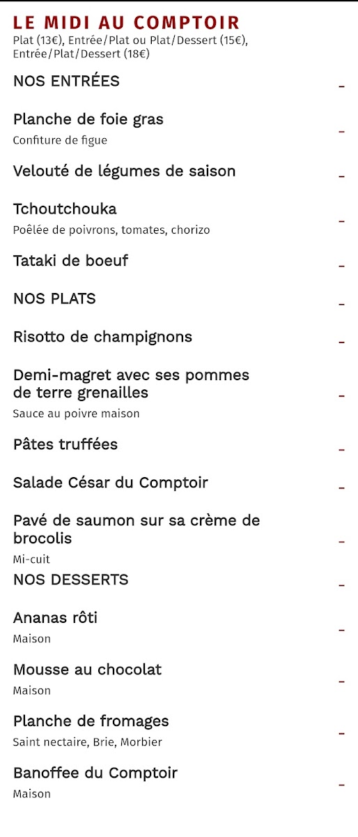 Le Comptoir à la Une Photo Menu 2