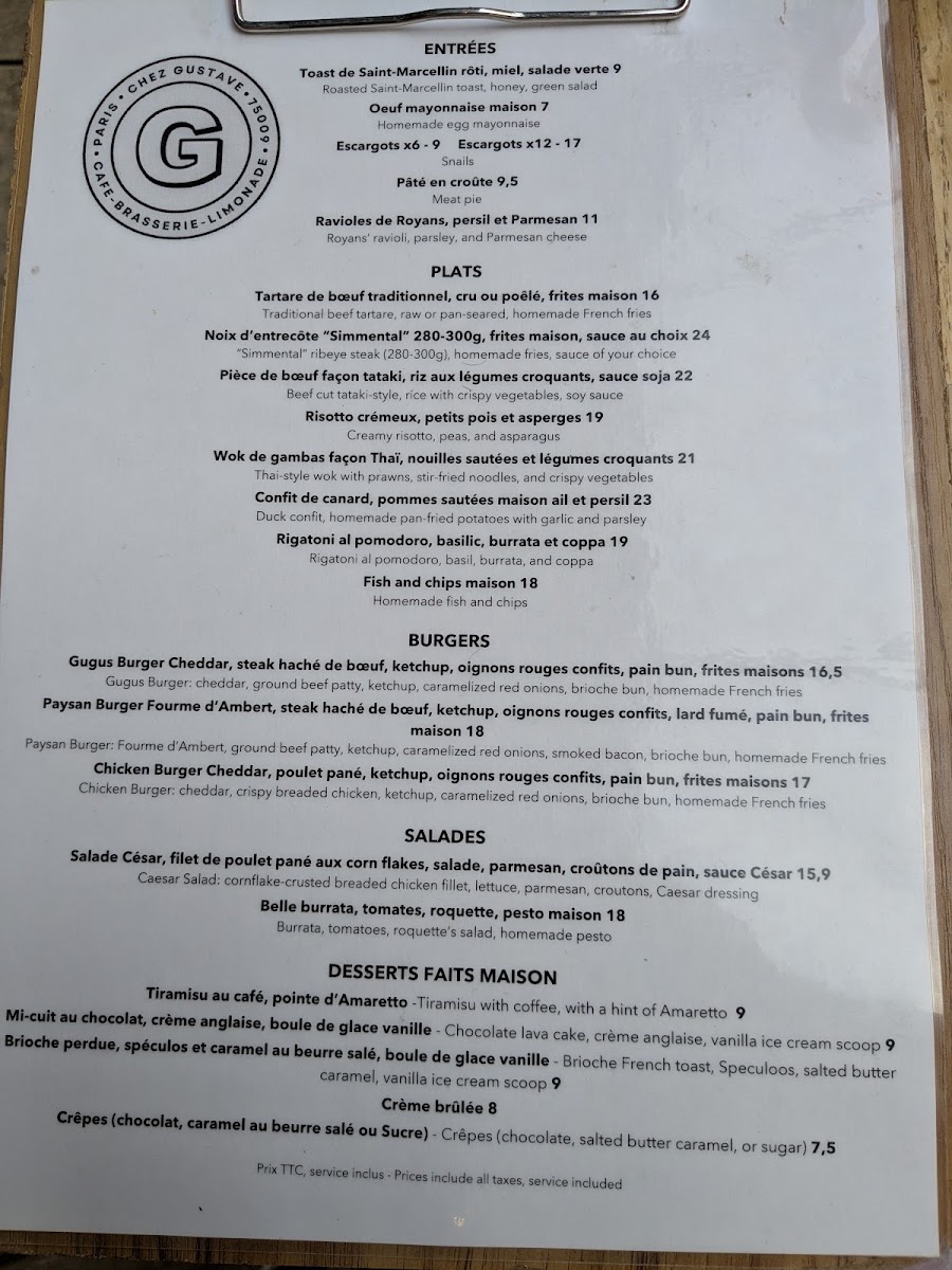 Chez Gustave Photo Menu 1
