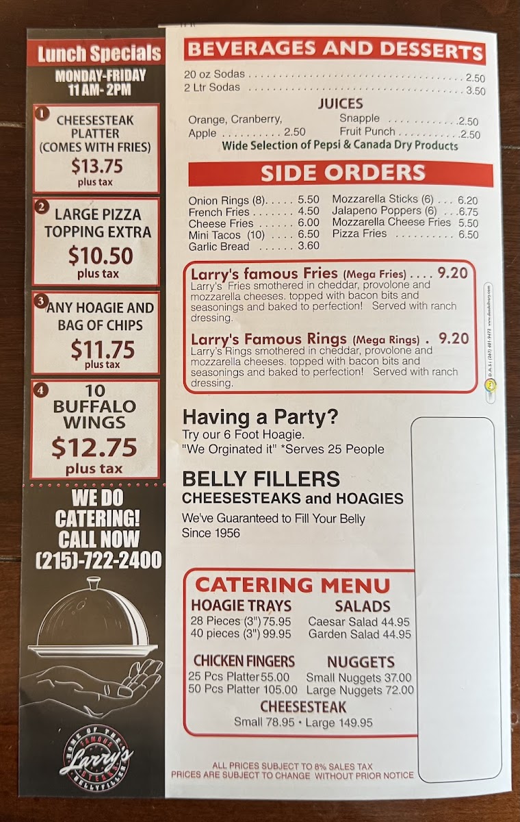 Larry's Famous Steaks & Hoagies Photo Menu 1