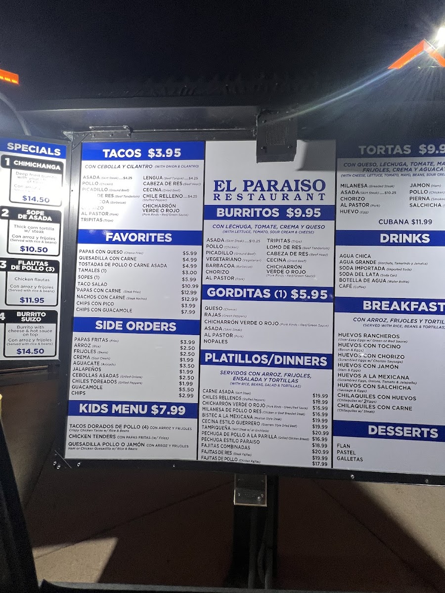 El Paraiso Mexican Restaurant Photo Menu 2