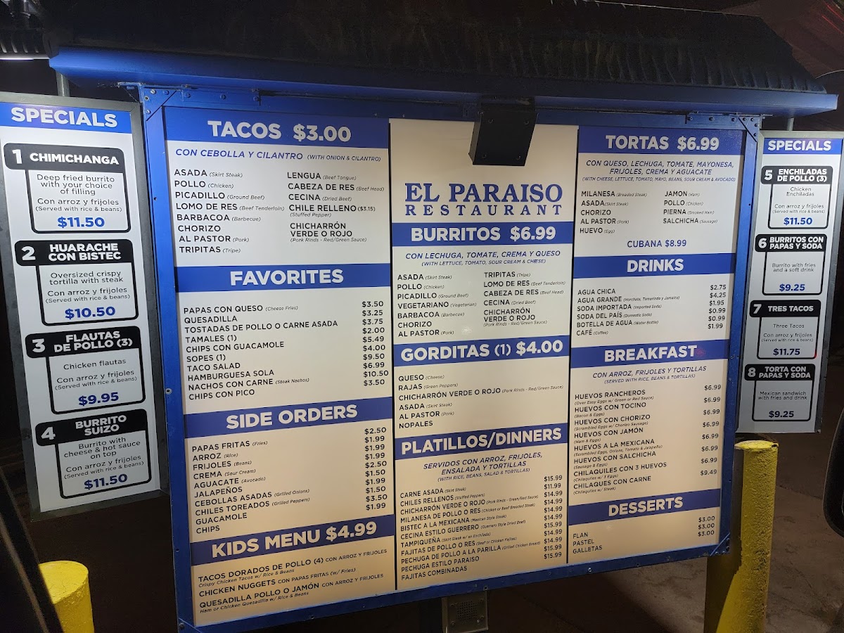 El Paraiso Mexican Restaurant Photo Menu 4