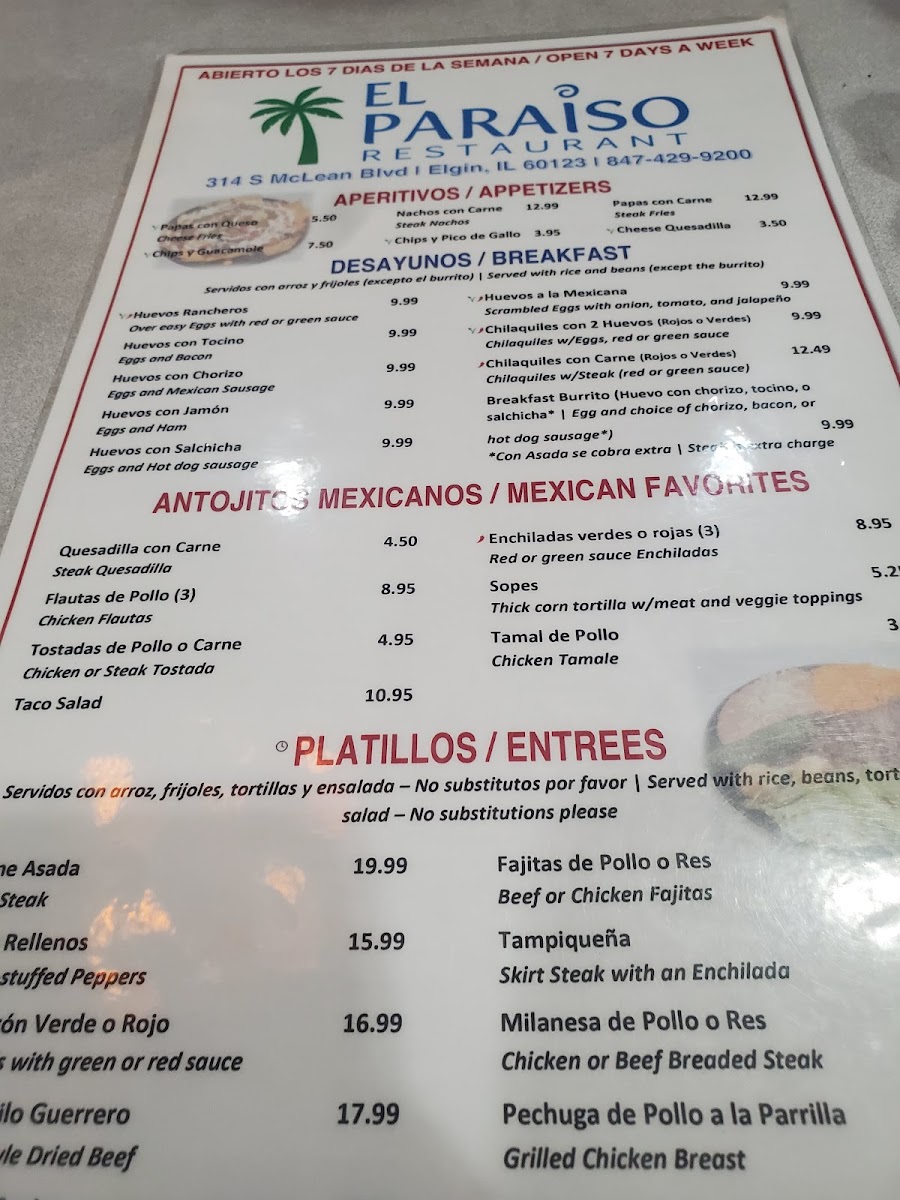 El Paraiso Mexican Restaurant Photo Menu 5