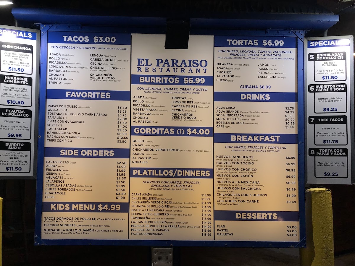 El Paraiso Mexican Restaurant Photo Menu 6