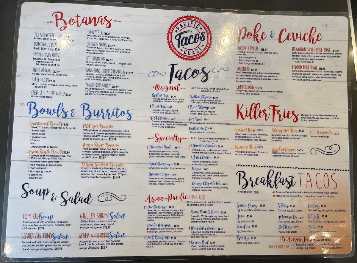 Pacific Coast Tacos Photo Menu 1