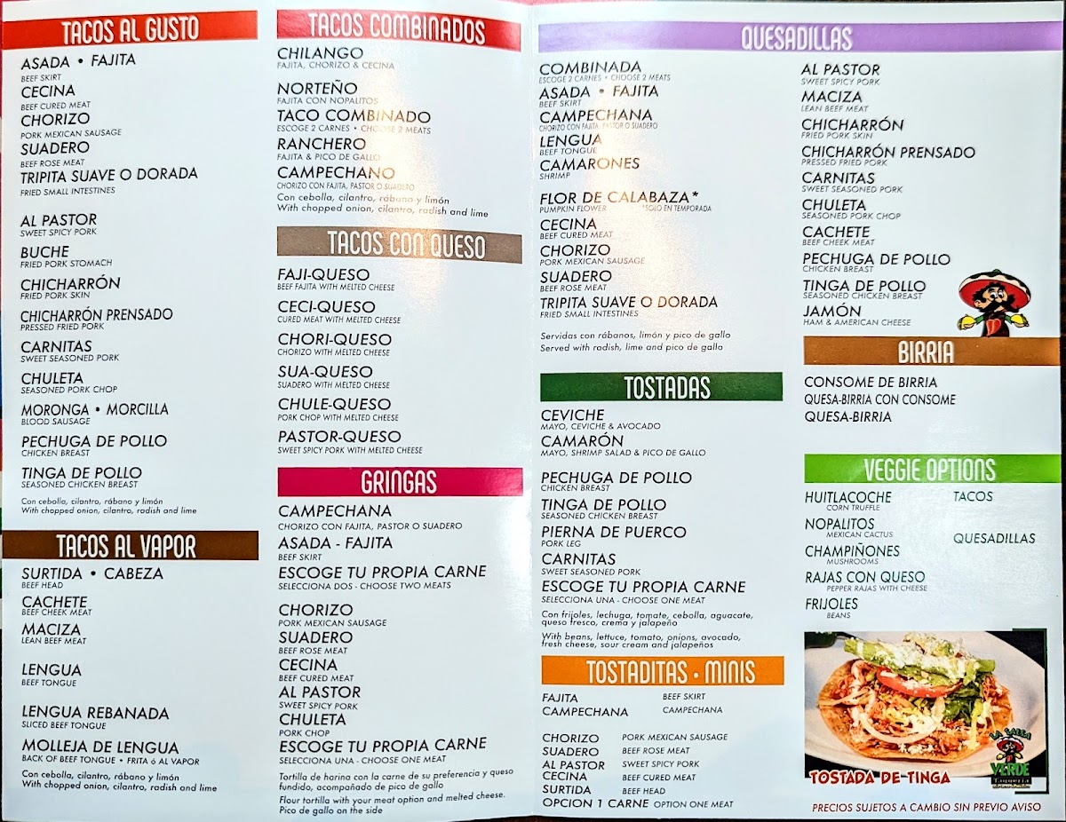 La Salsa Verde Taquería Photo Menu 1