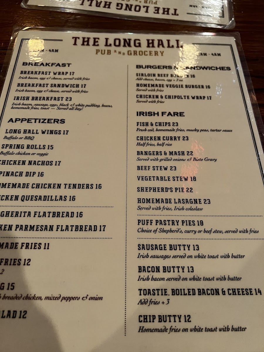 The Long Hall Pub & Grocery Photo Menu 2