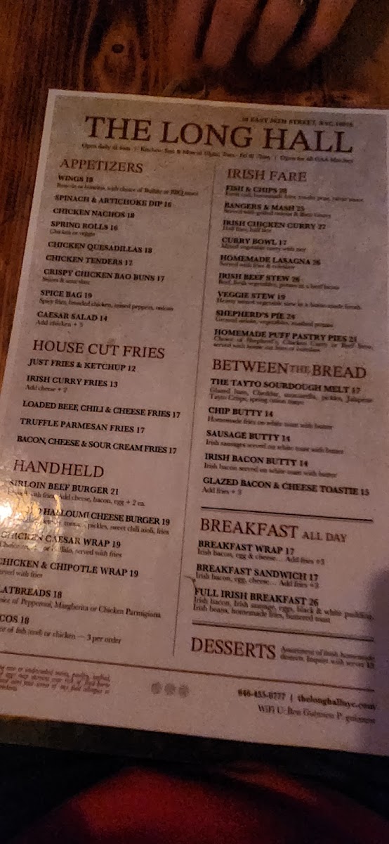 The Long Hall Pub & Grocery Photo Menu 3