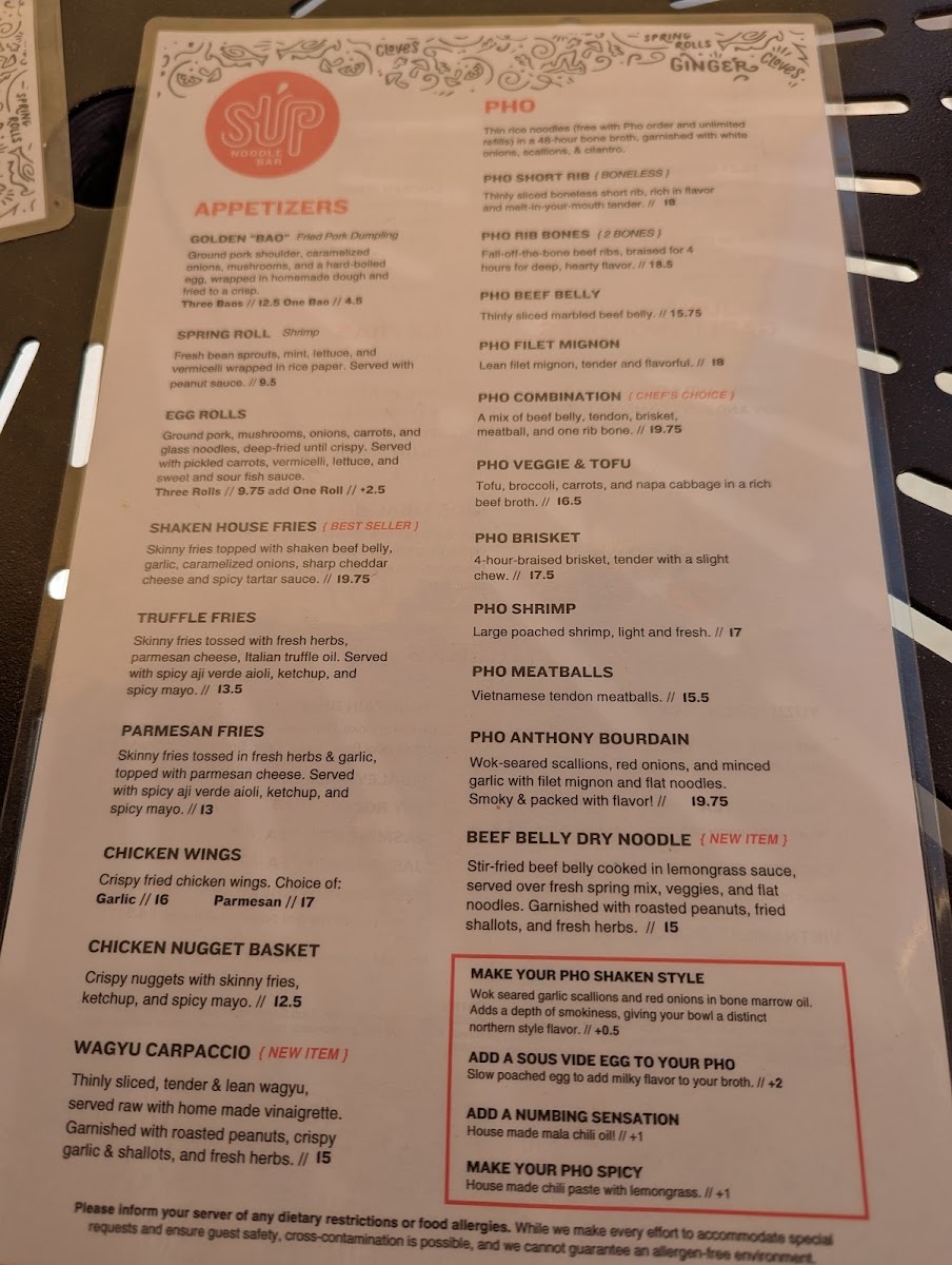 SUP Noodle Bar - Buena Park Photo Menu 1