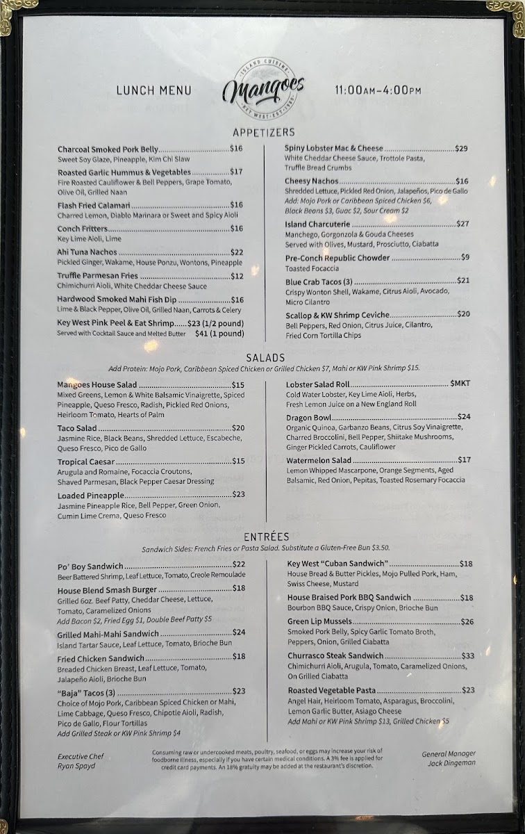 Mangoes Restaurant Photo Menu 1