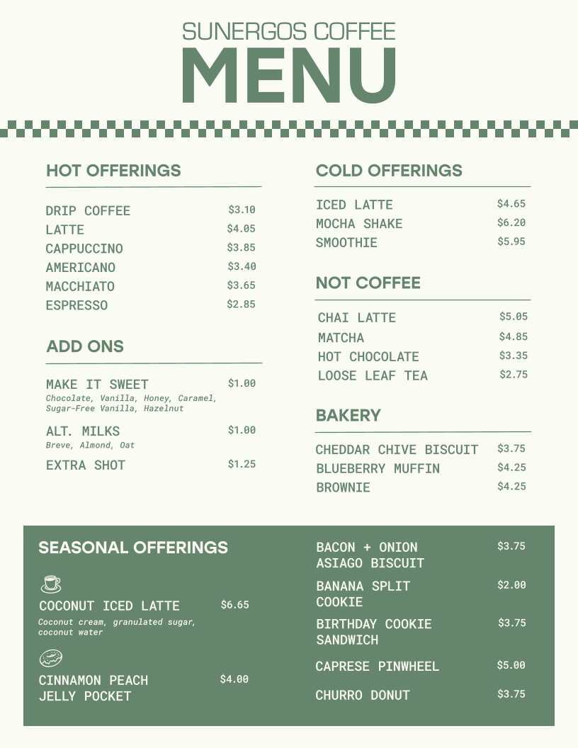 Sunergos Coffee Photo Menu 1