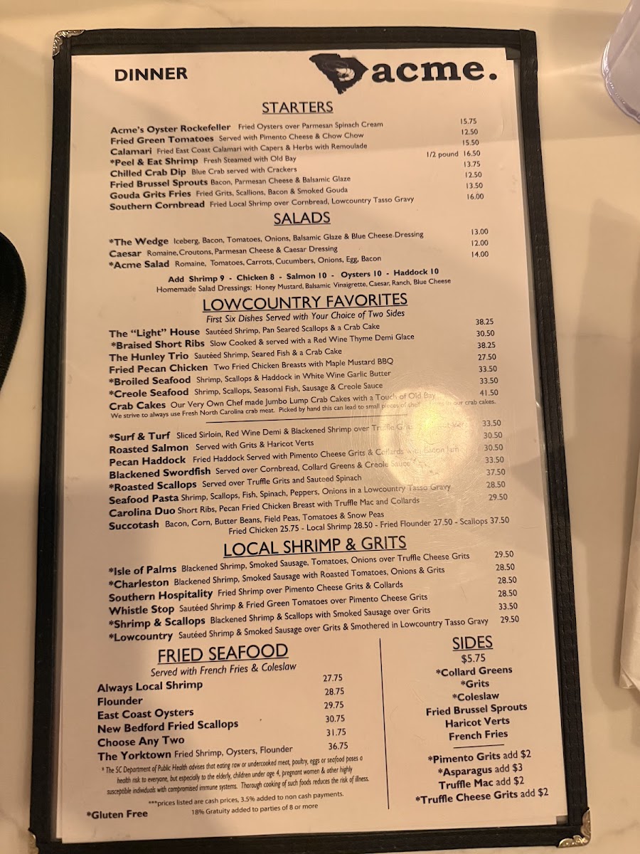 Acme Lowcountry Kitchen Photo Menu 1