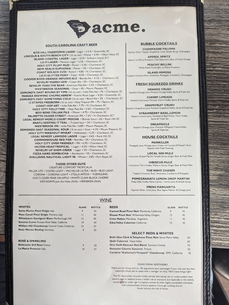 Acme Lowcountry Kitchen Photo Menu 6