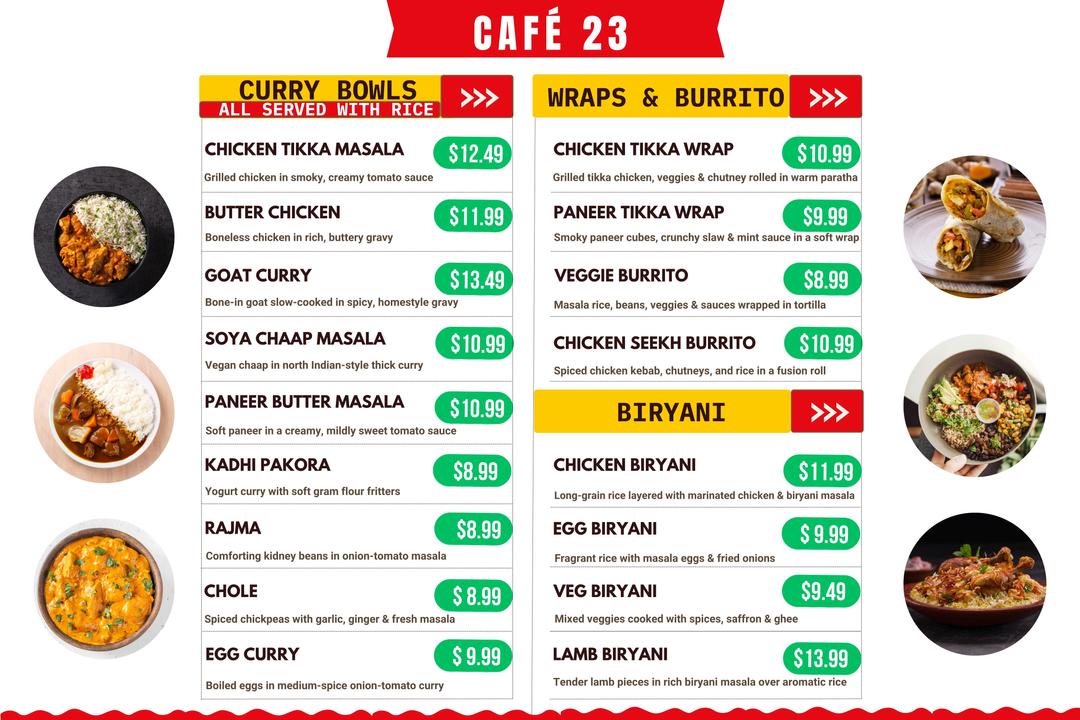 Cafe 23 – Indian Street Food Photo Menu 1