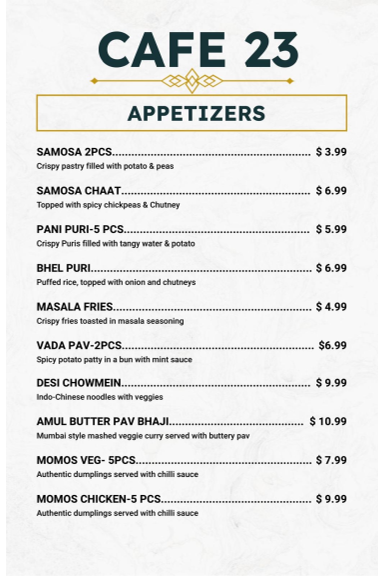 Cafe 23 – Indian Street Food Photo Menu 8