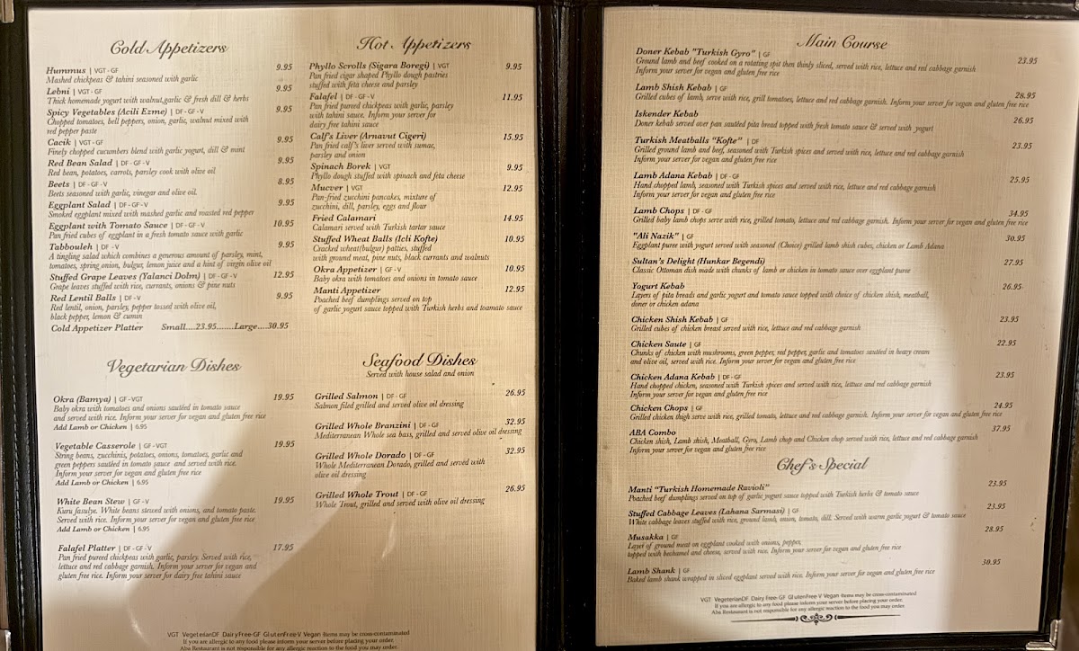 ABA Turkish Restaurant Photo Menu 1