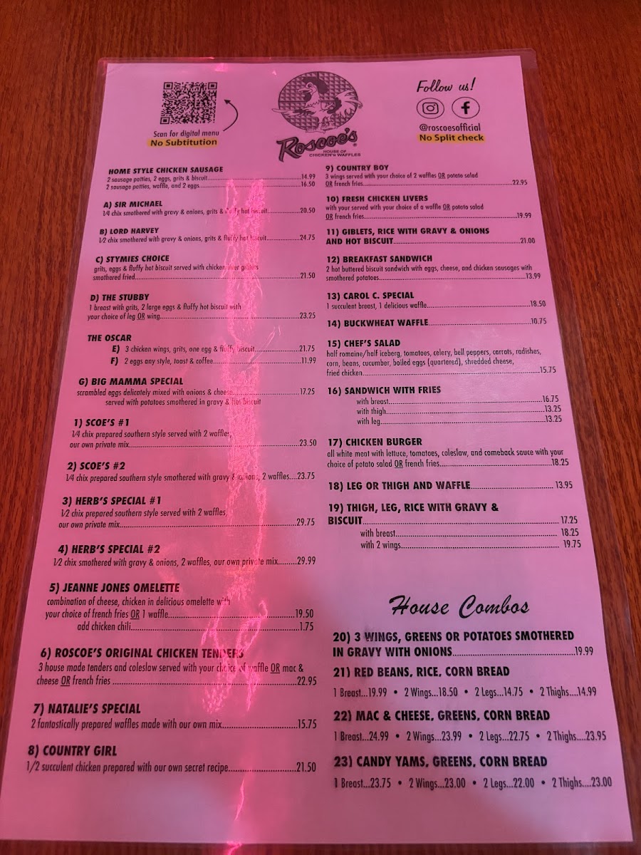 Roscoe's Chicken & Waffles Photo Menu 2