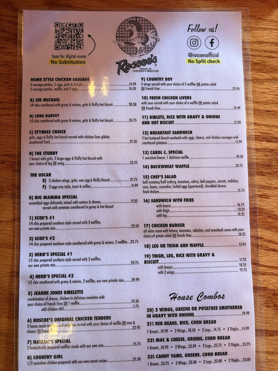 Roscoe's Chicken & Waffles Photo Menu 3