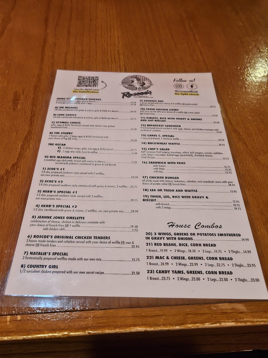 Roscoe's Chicken & Waffles Photo Menu 7