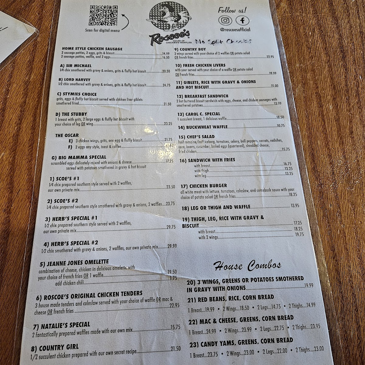 Roscoe's Chicken & Waffles Photo Menu 8
