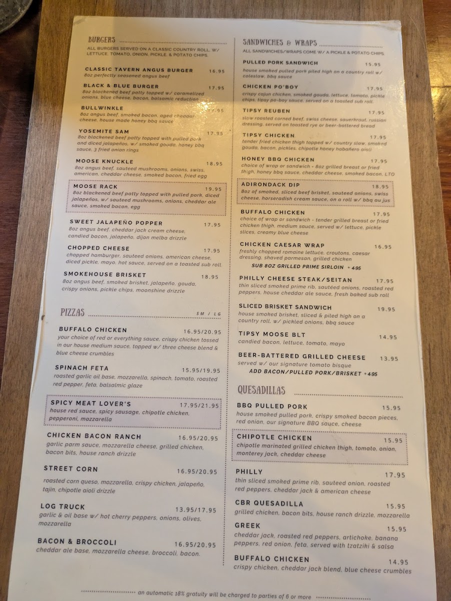 Tipsy Moose Tap & Tavern Photo Menu 1
