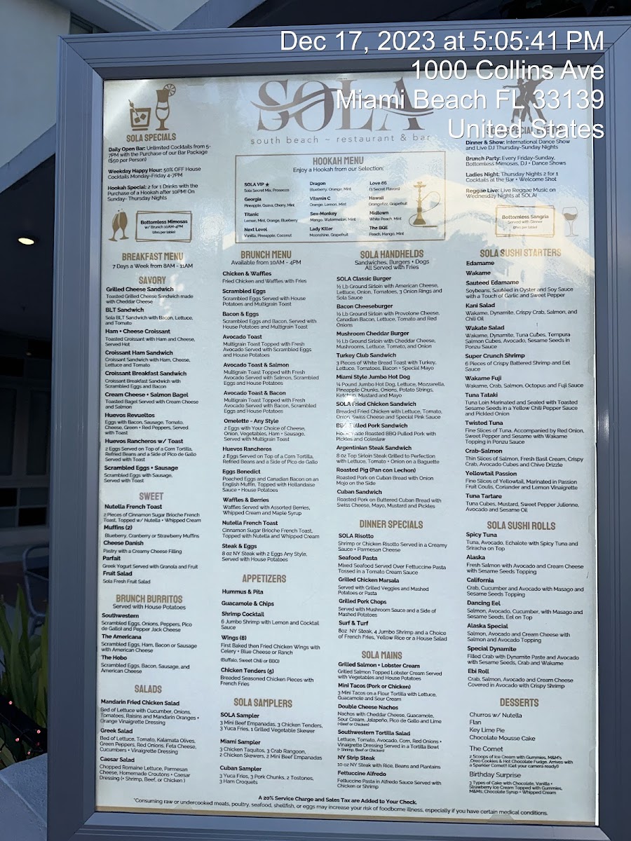 Sola Miami Beach Photo Menu 10