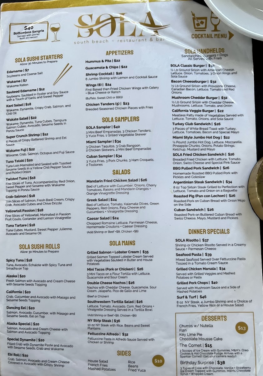 Sola Miami Beach Photo Menu 9