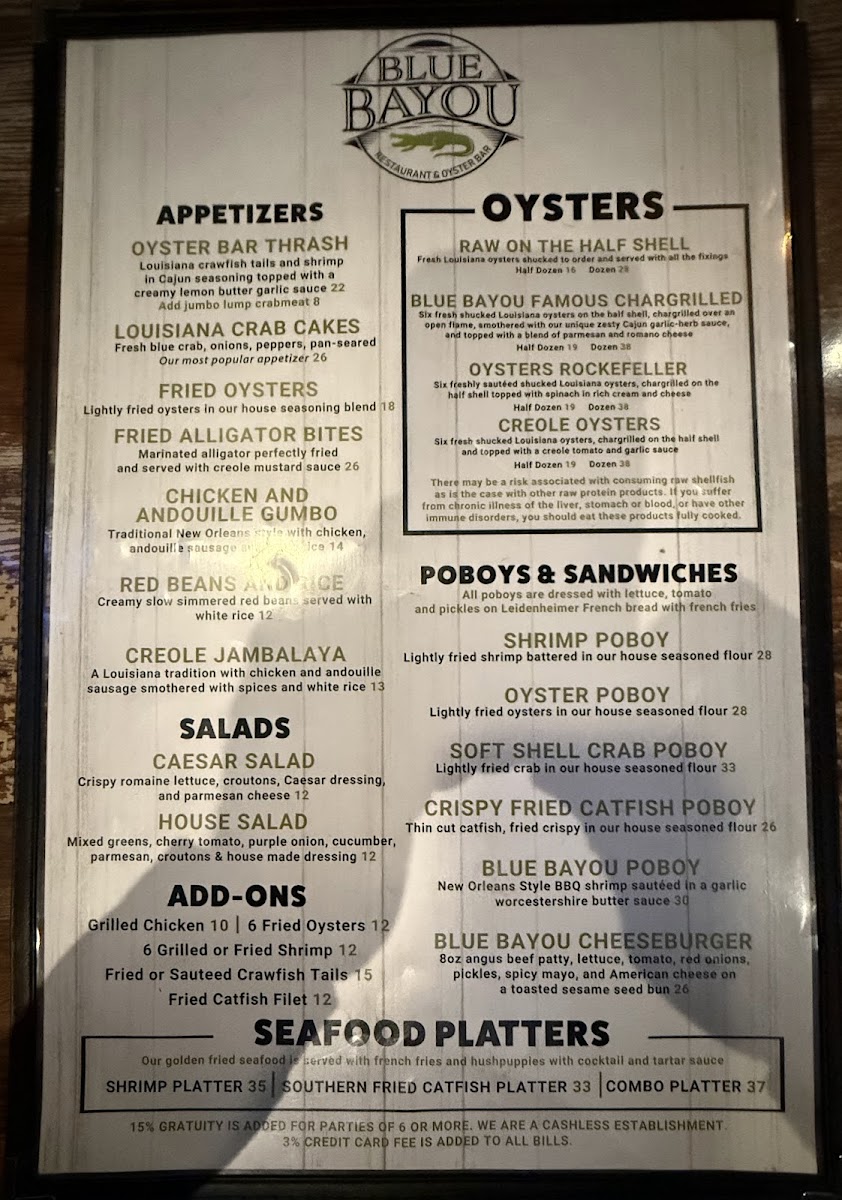 Blue Bayou Restaurant & Oyster Bar Photo Menu 2