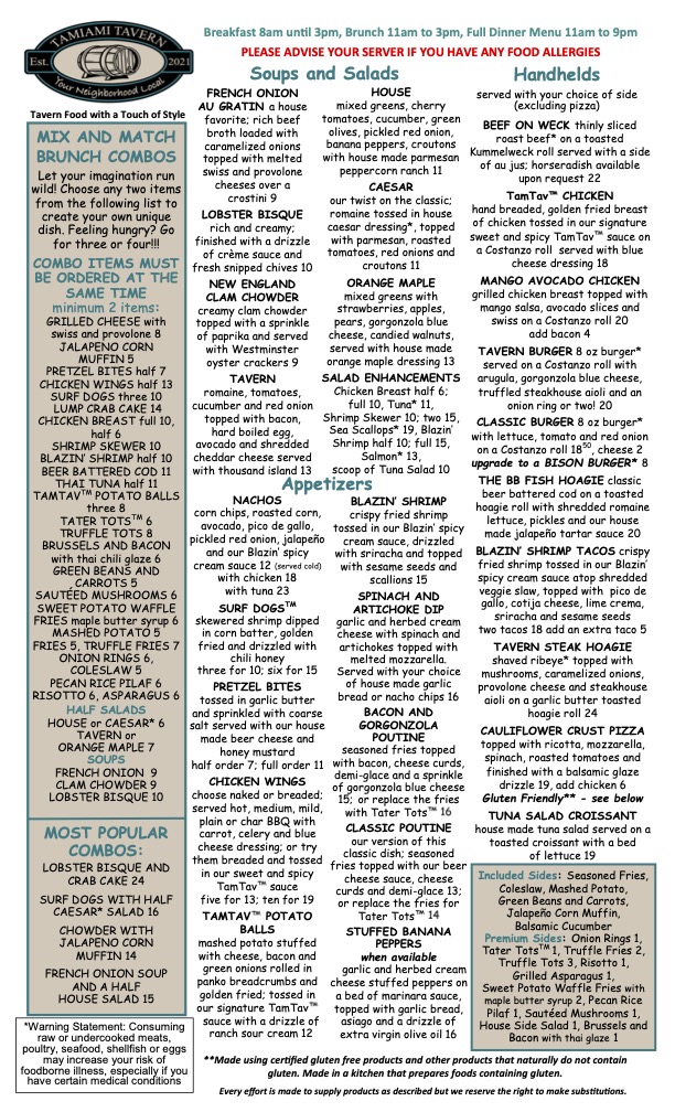 Tamiami Tavern Photo Menu 1