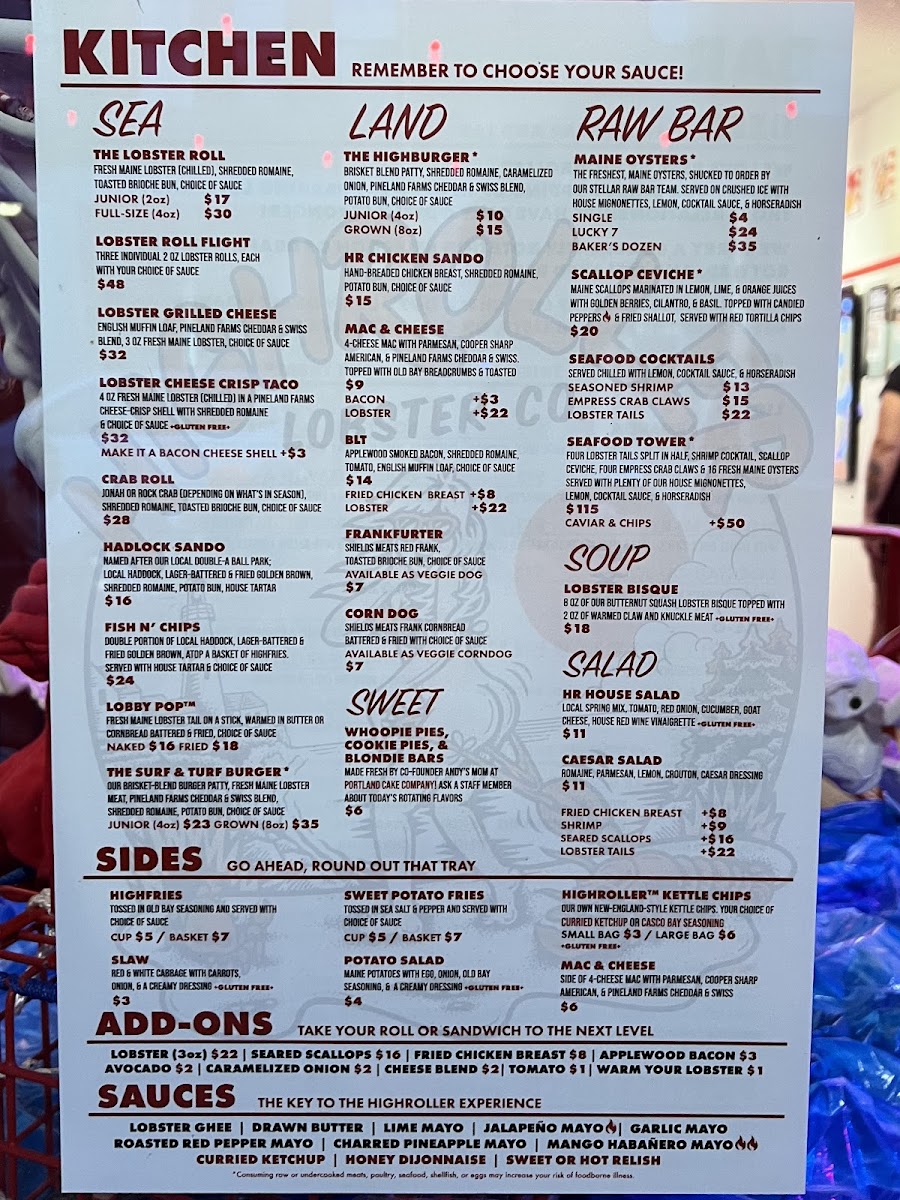 The Highroller Lobster Co. Photo Menu 1