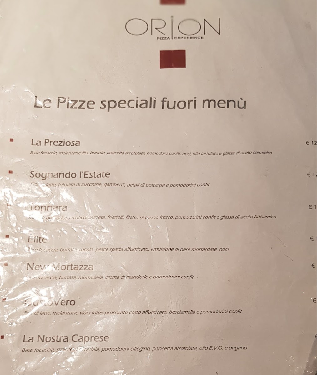 Orion Pizza Experience Photo Menu 1