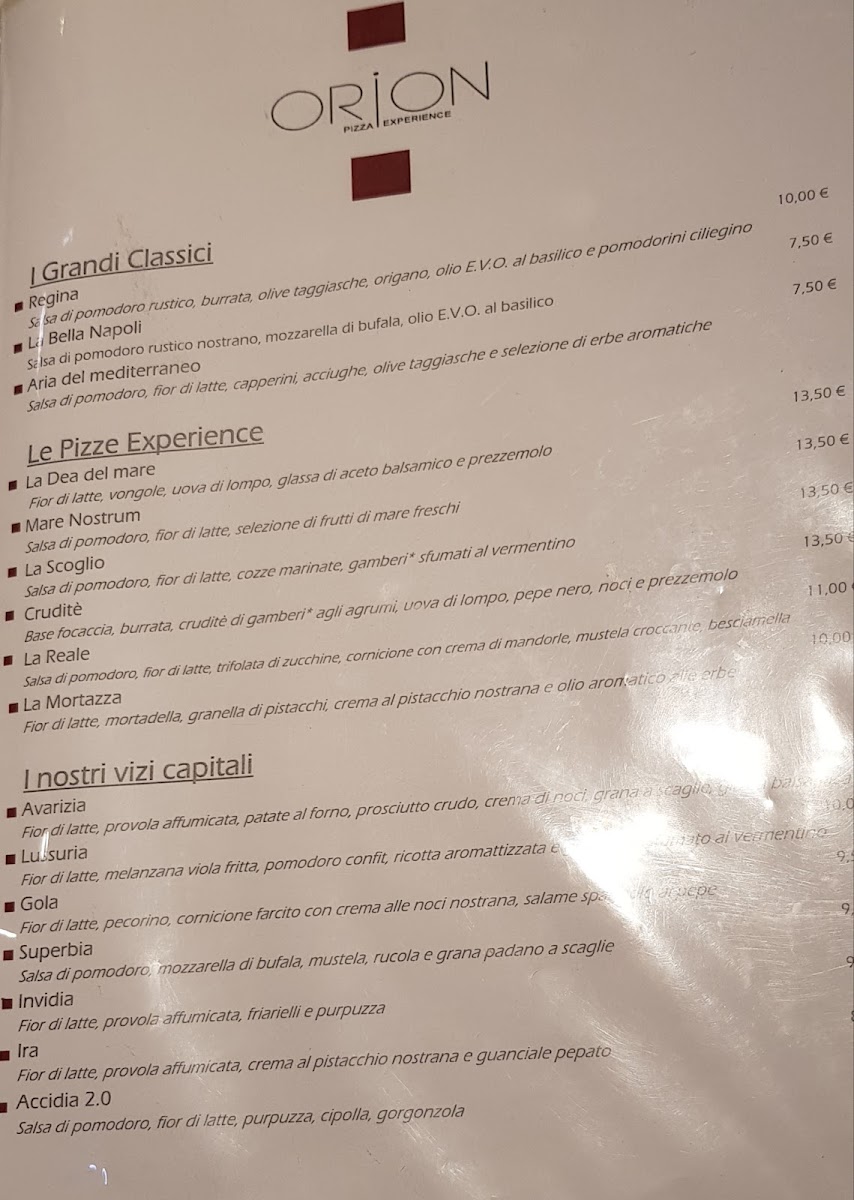 Orion Pizza Experience Photo Menu 2