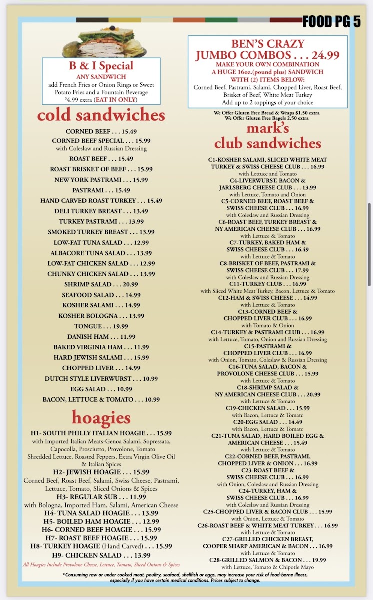 Ben & Irv's Photo Menu 5