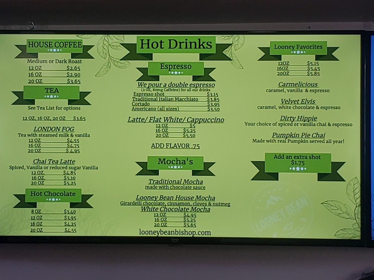 Looney Bean Photo Menu 1