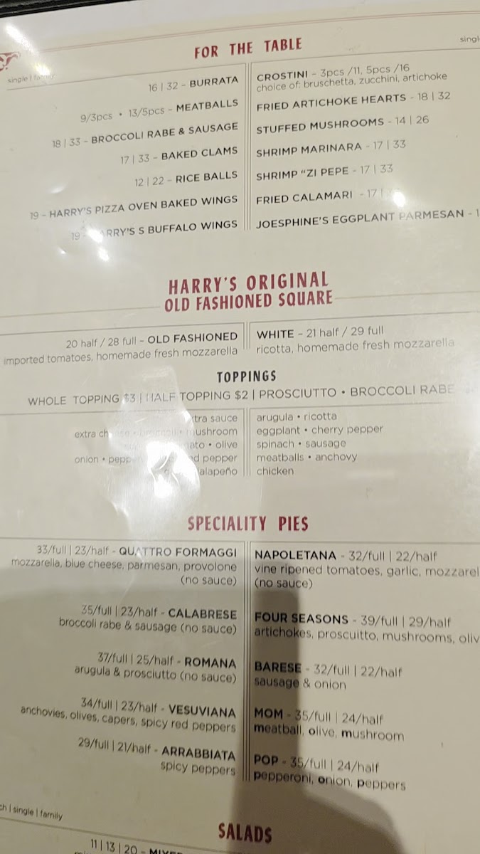 Harry's Italian Photo Menu 1